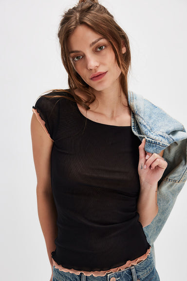 Free People - Double Take Mesh Tee - Black Combo - Front