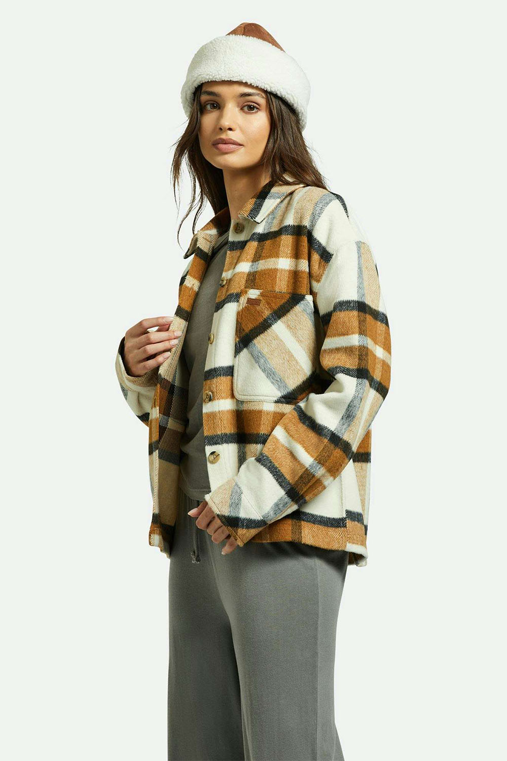 Brixton - Bowery Brushed Flannel - Washed Copper/Whitecap - Side