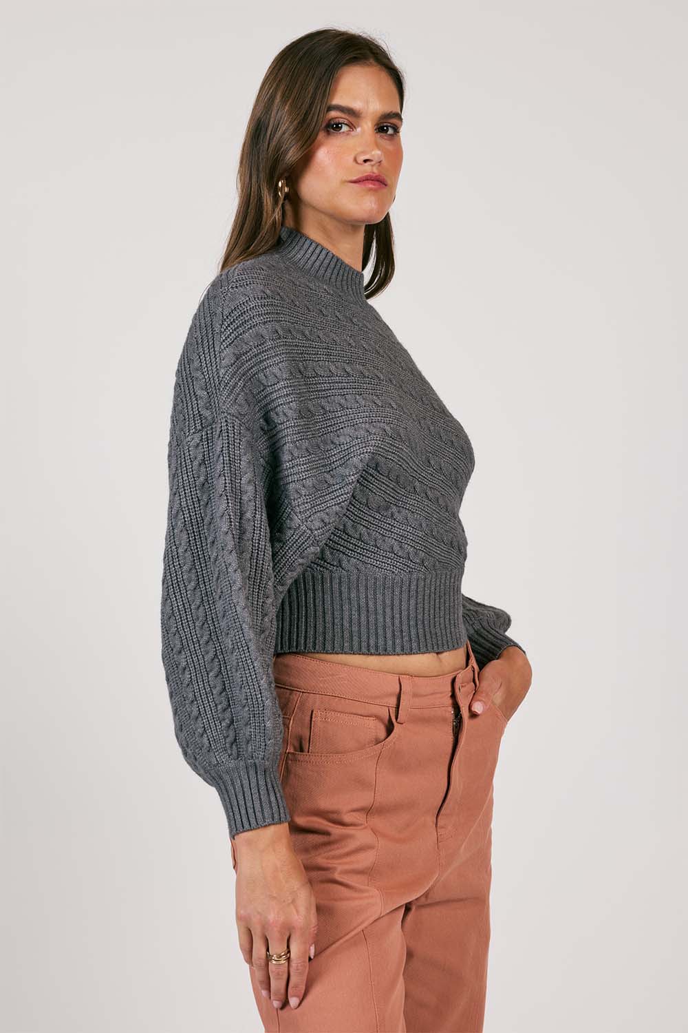 Sage the Label - Along the Vines Cable Sweater - Charcoal - Side