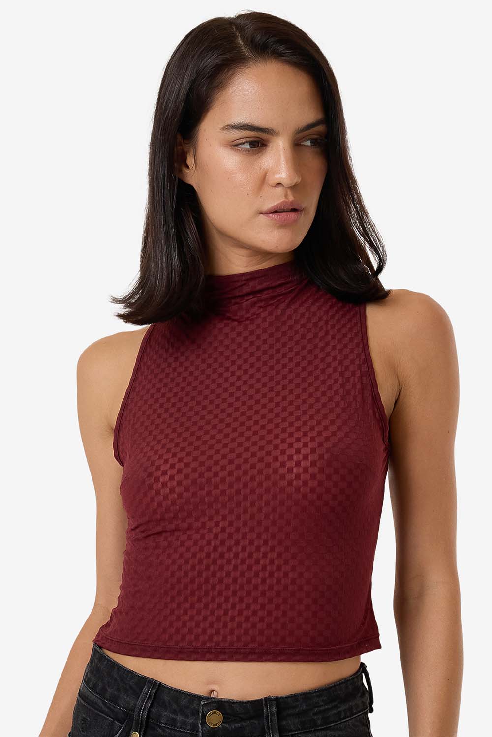 Thrills - Petra Mesh Top - Dark Cherry - Detail