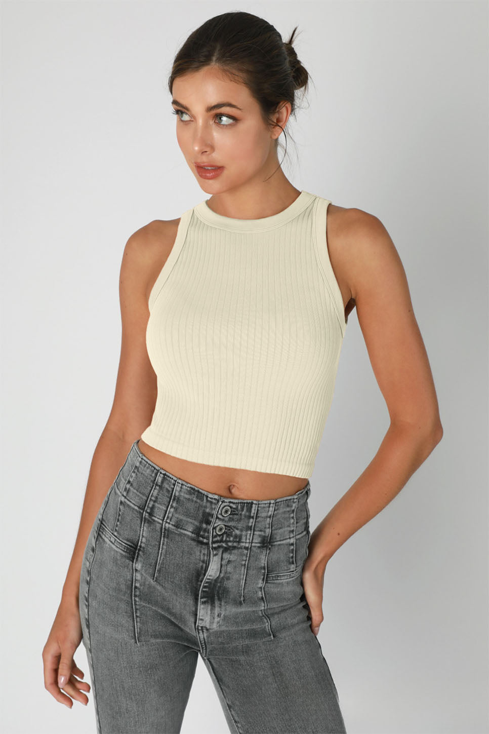 Niki Biki - Wide Ribbed Tank Top - Butter Cream