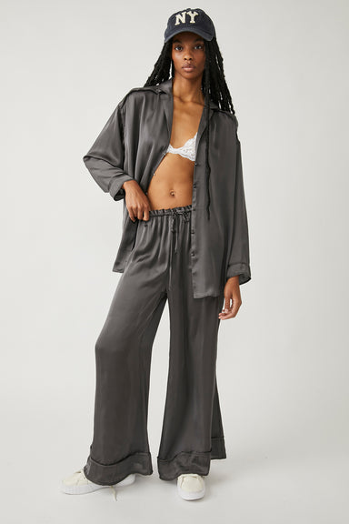 Free People - Dreamy Days Solid PJ Set - Washed Black - Front