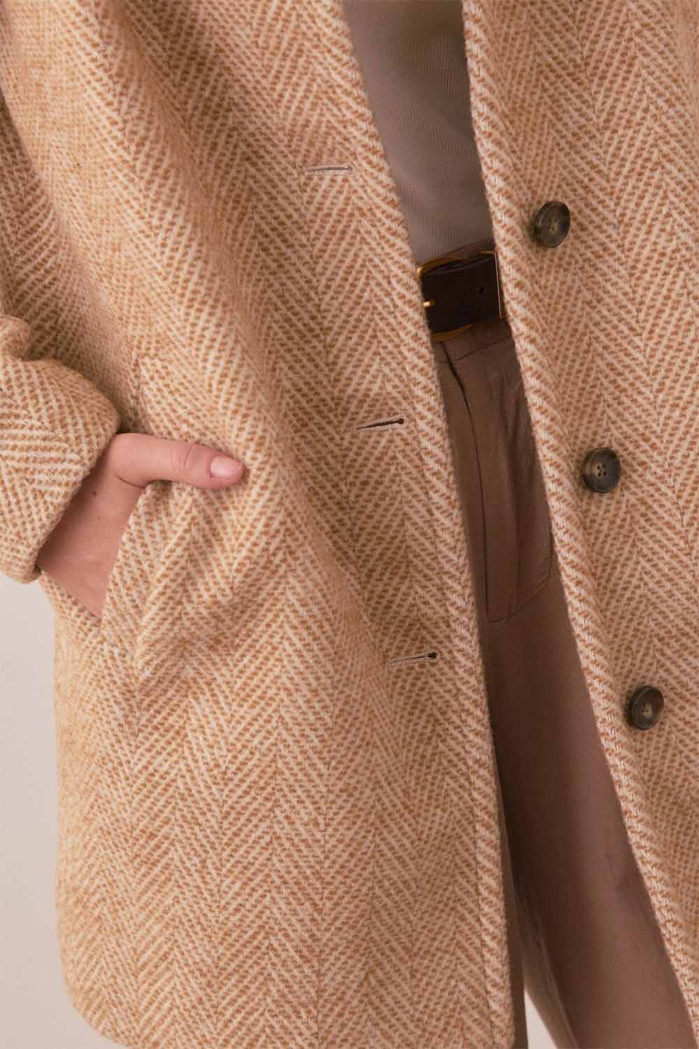 Marine Layer - Stephanie Cocoon Coat - Camel Herringbone - Detail