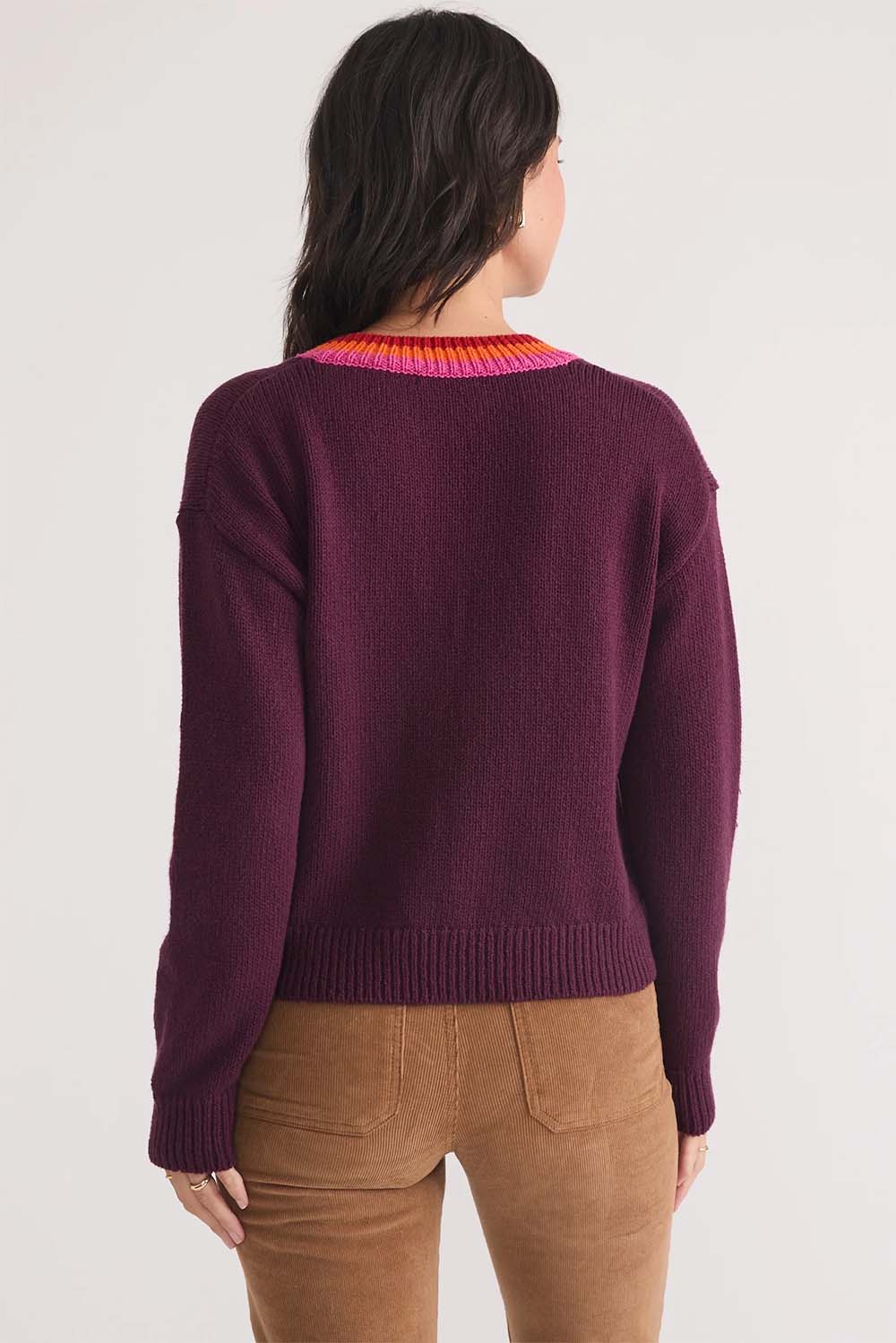 Marine Layer - Bella Cropped Sweater - Plum - Back