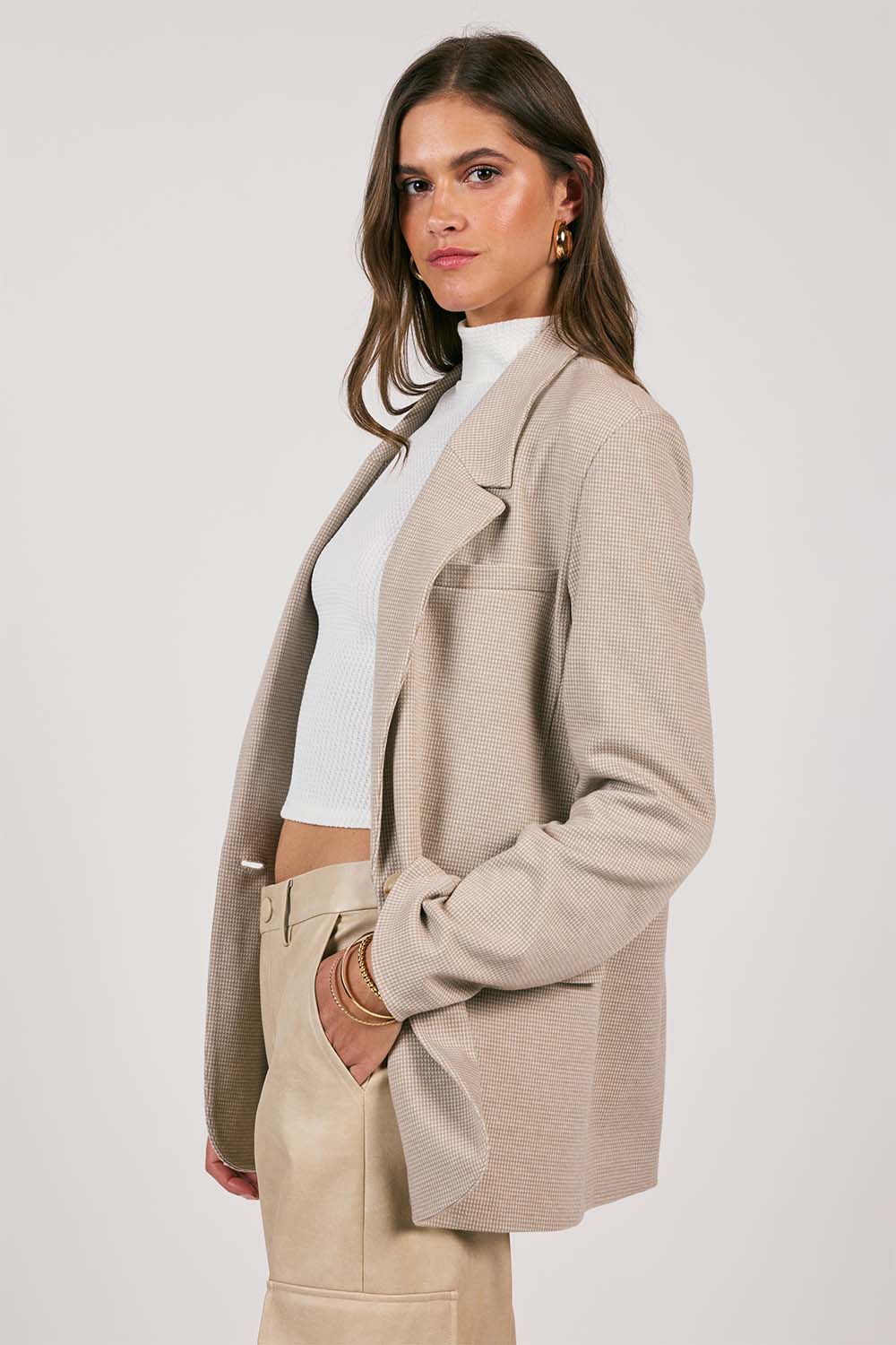 Sage the Label - Progress Houndstooth Blazer - Taupe - Side