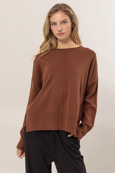 Double Zero - Drop Shoulder Pullover Sweater - Chestnut - Profile