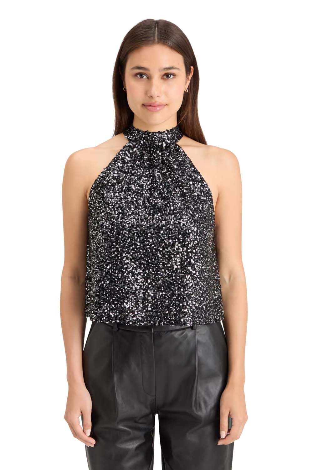 Scotch & Soda - Sequin Tank Top - Silver Black Sequins - Front