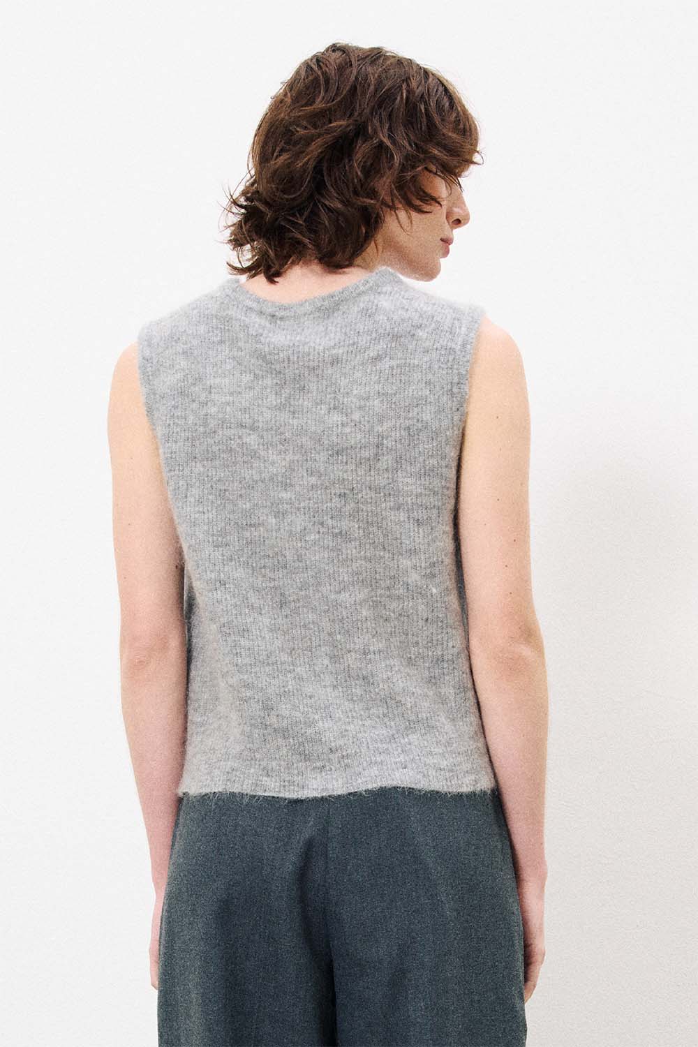 FRNCH - High Winter Knitted Vest - Grey  - Back