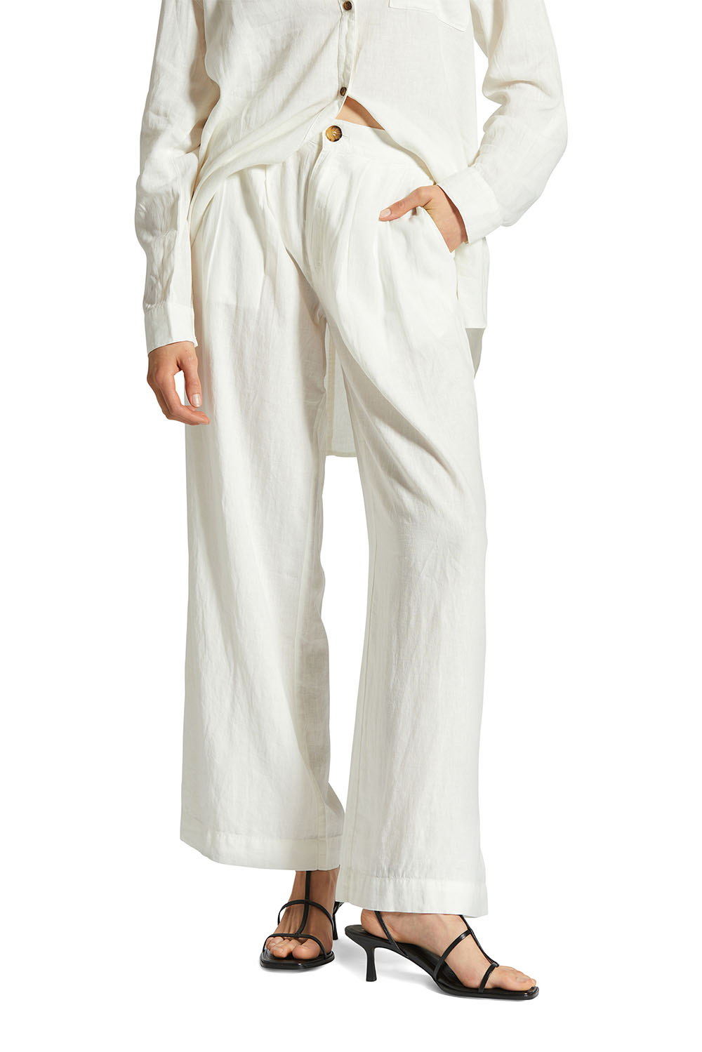 Brixton - Vintage Linen Wide Leg Pant - Off White - Front