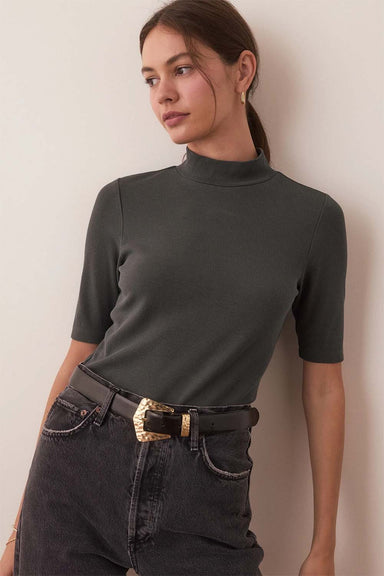 Marine Layer - Lexi Rib Mock Neck Top - Green Gables - Front