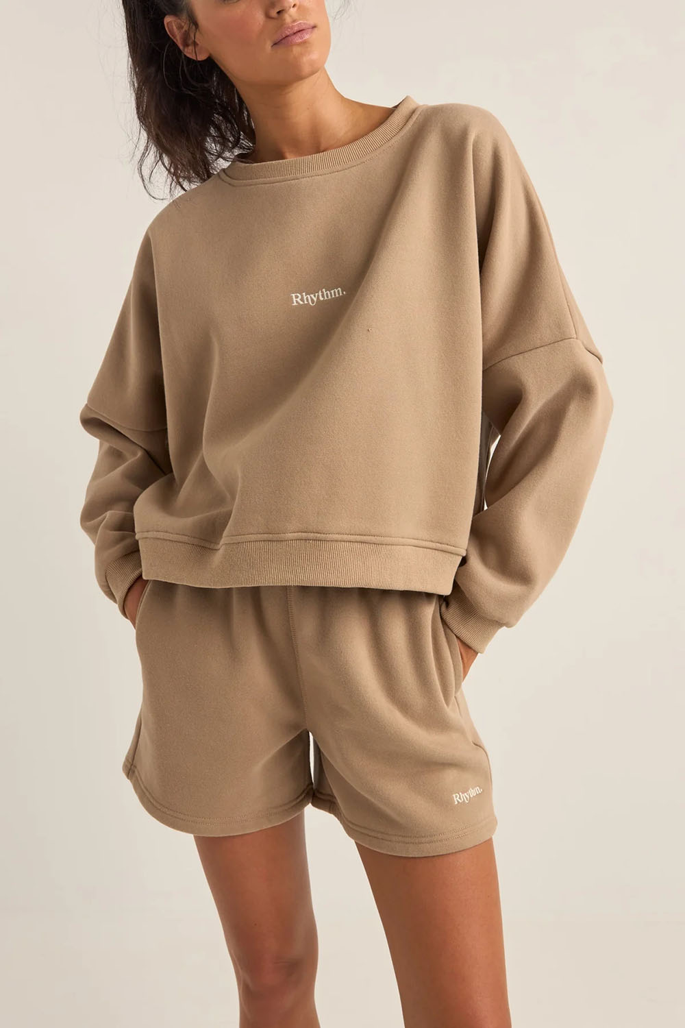 Rhythm - Logo Crew Neck Fleece - Taupe - Front