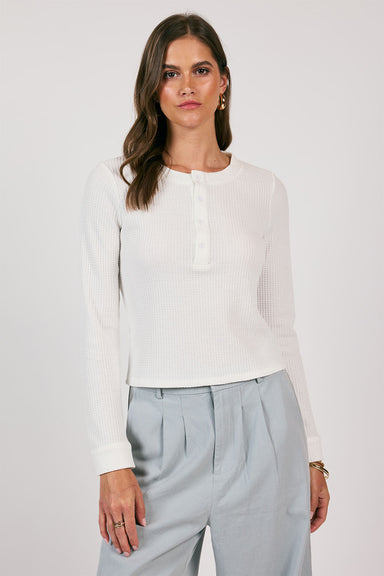 Sage the Label - Movement Waffle Henley - White - Front