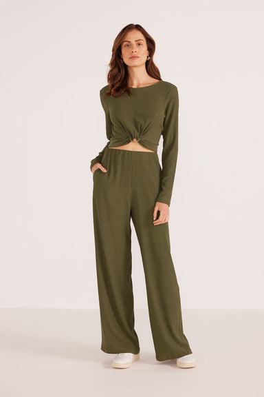 Mink Pink - Emmerson Wide Leg Pant - Forest Green - Front