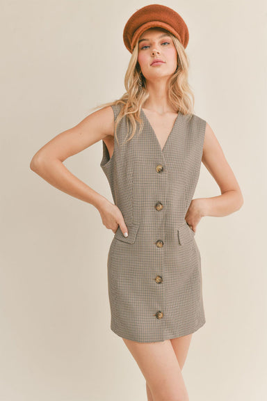 Sage the Label - Mirabel Cutout Blazer Dress - Brown Multi - Front