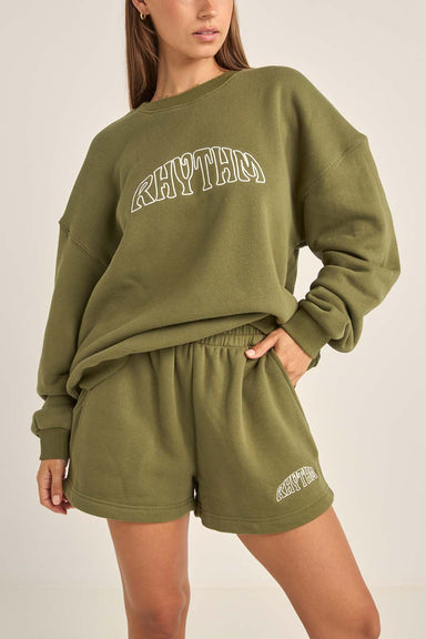 Rhythm - College Crew Neck Fleece - Olive - Front