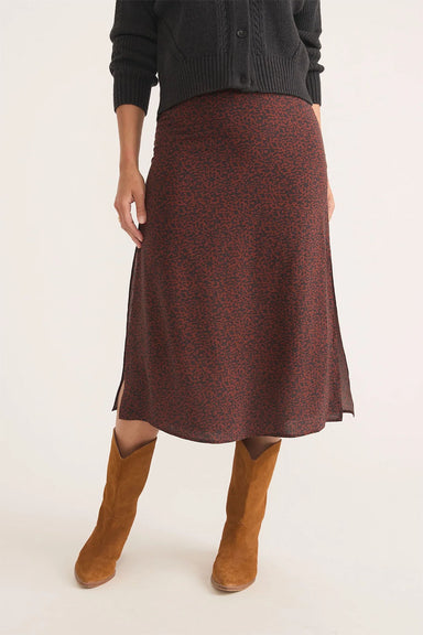 Marine Layer - Ryan Midi Slip Skirt - Black/Pinecone Cheetah - Front