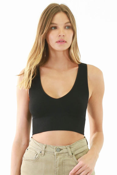 Niki Biki - Plunge V-Neck Crop Top - Black - Front