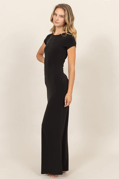 Double Zero - Jersey SS Bodycon Maxi Dress - Black - Side