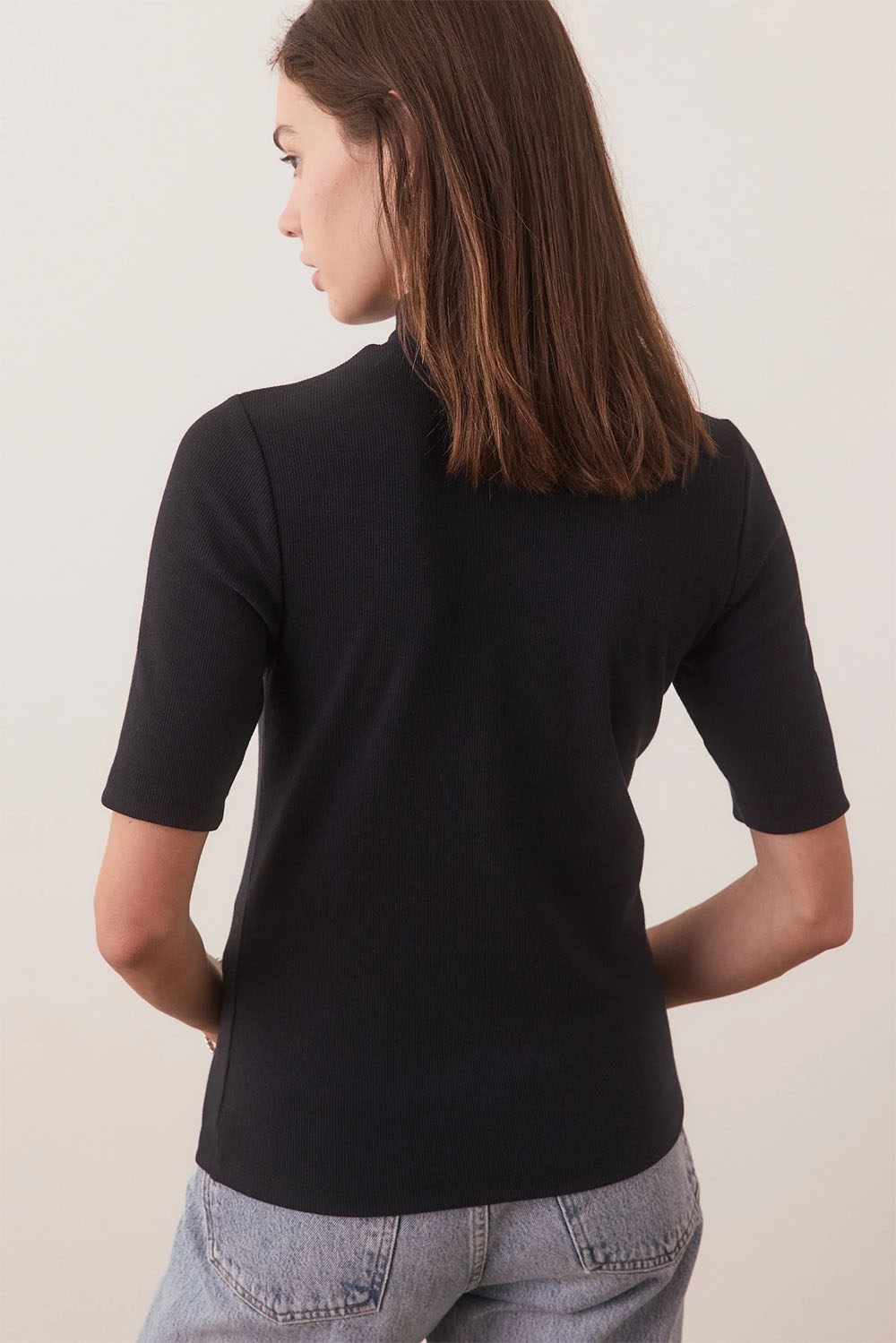 Marine Layer - Lexi Rib Mock Neck Top - Black - Back