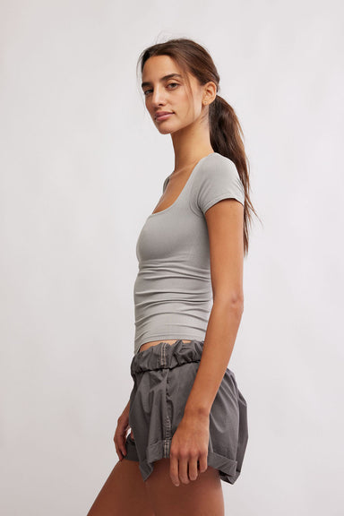 Free People - Clean Lines Baby Tee - Heather Grey - Side