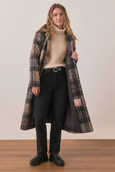 Marine Layer - Aspen Coat - Black/Oat Plaid - Front