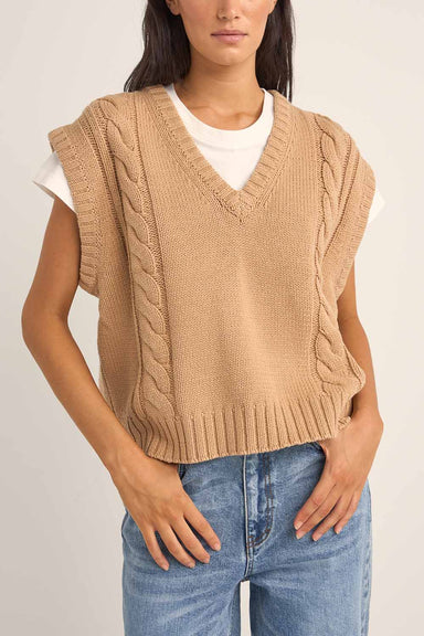 Rhythm - Finley Cable Knit Vest - Sand - Front