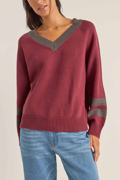 Rhythm - Gatwick V Neck Sweater - Red - Front