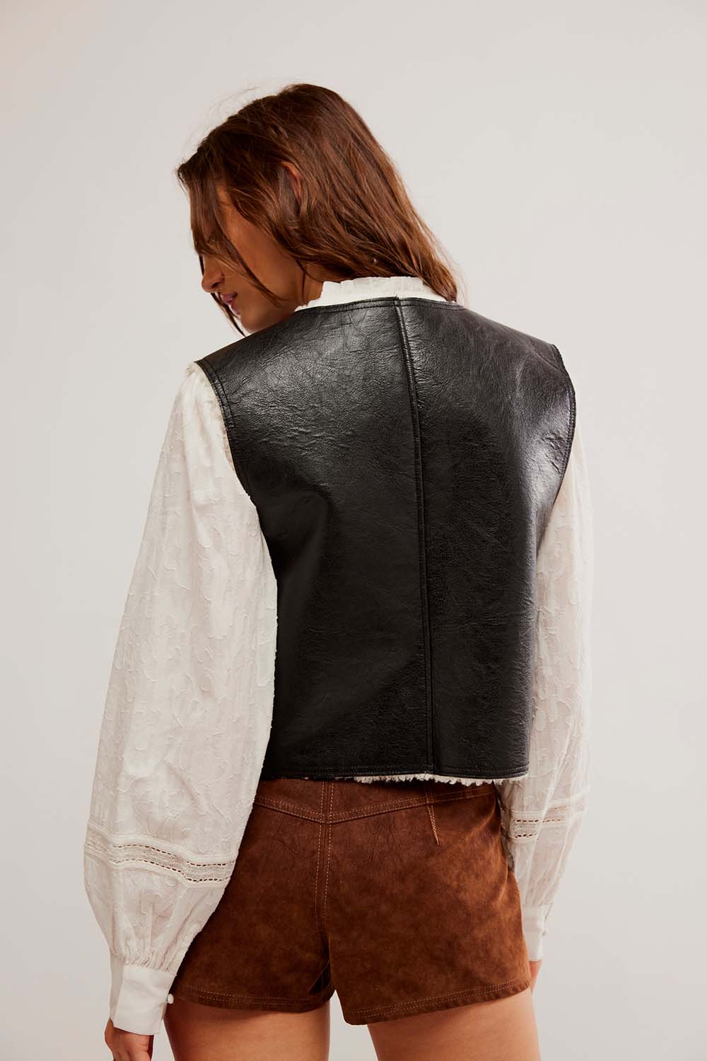 Free People - Travelers Leather Vest - Black Cream - Back