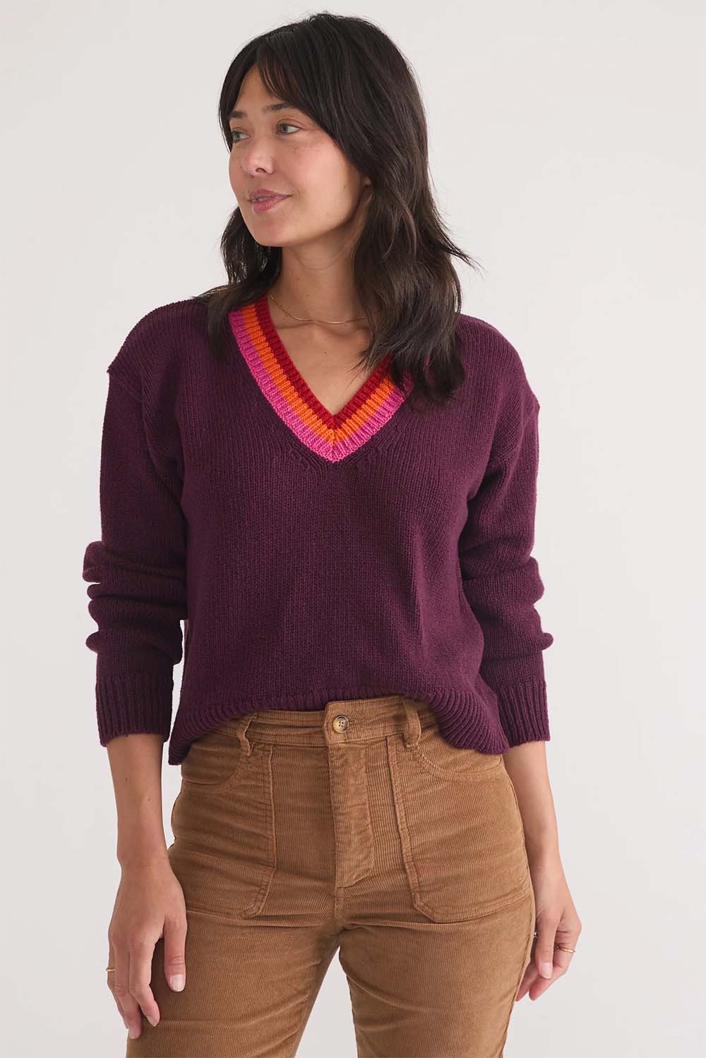 Marine Layer - Bella Cropped Sweater - Plum - Front