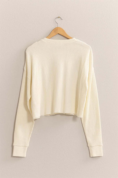 Double Zero - Ribbed LS Crop Sweater - Cream - Back