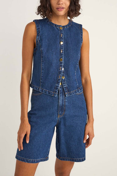 Rhythm - Gia Denim Vest - Indigo - Front