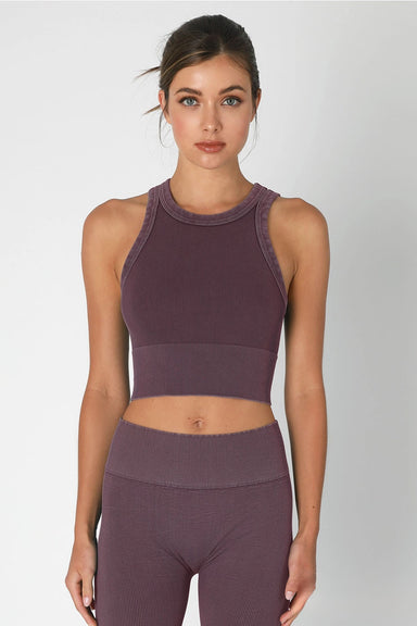 Niki Biki - Vintage Ribbed High Neck Crop Top - Vintage Plum