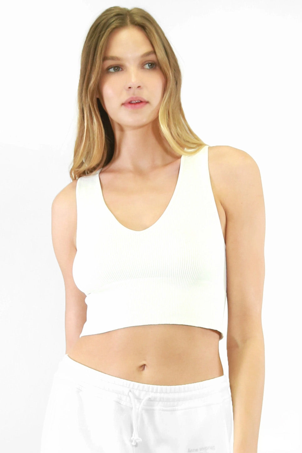 Niki Biki - Plunge V-Neck Crop Top - White