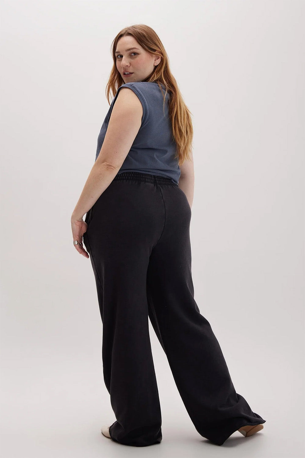 Richer Poorer - Recycled Fleece Wide Leg Pant - Mineral Black - Back