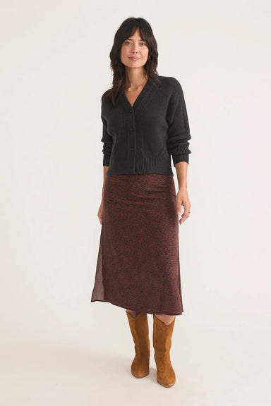 Marine Layer - Ryan Midi Slip Skirt - Black/Pinecone Cheetah