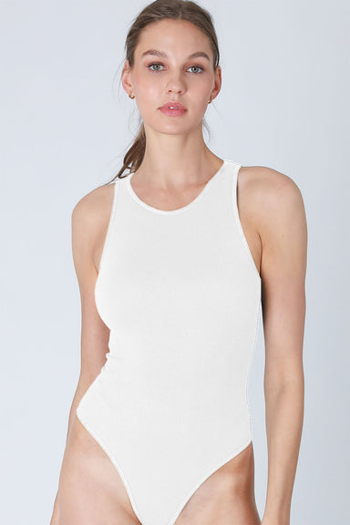 Niki Biki - Ribbed High Neck Bodysuit - White