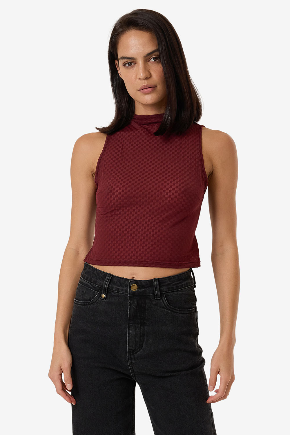 Thrills - Petra Mesh Top - Dark Cherry - Front