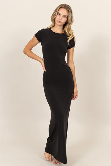 Double Zero - Jersey SS Bodycon Maxi Dress - Black - Front