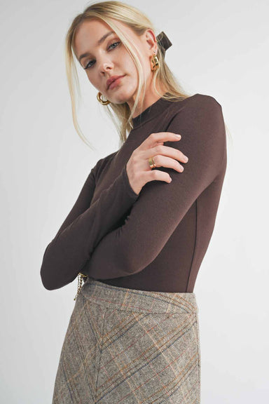 Sage the Label - Timeless Mock Neck Knit Top - Brown - Side