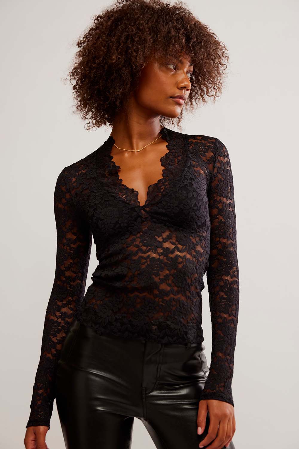 Free People - All Day Lace LS - Black - Front