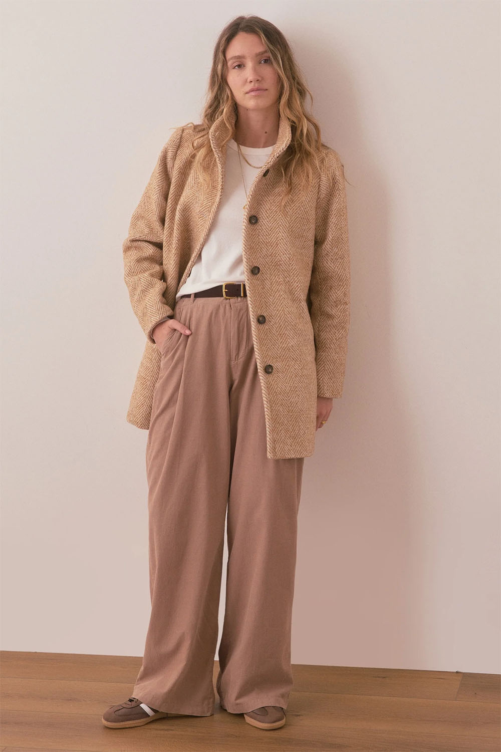 Marine Layer - Stephanie Cocoon Coat - Camel Herringbone