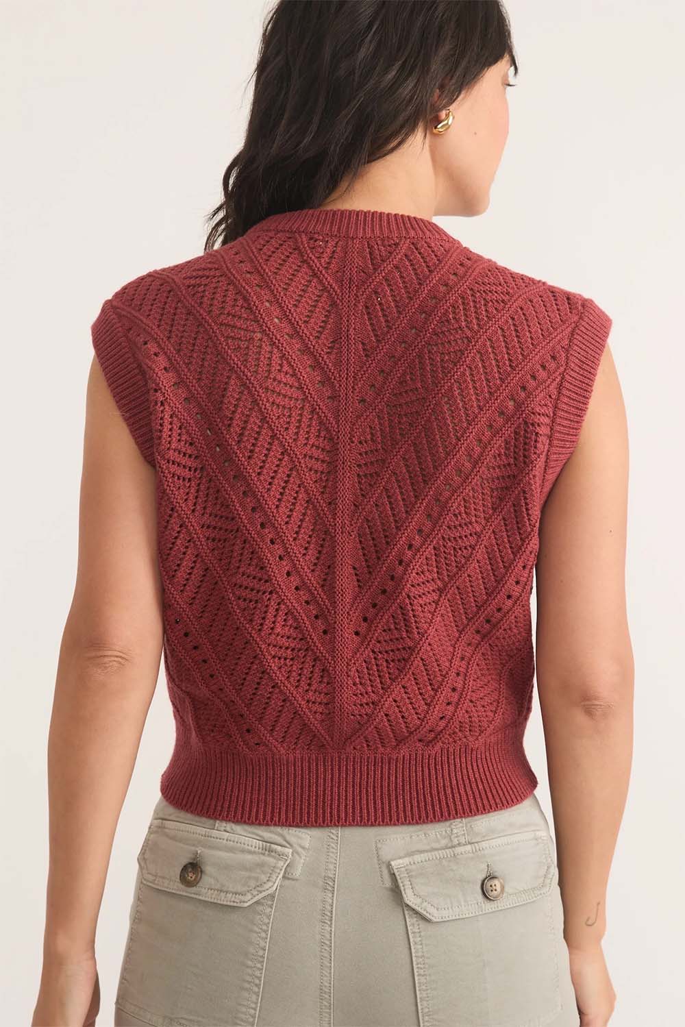 Marine Layer - Brooke Textured Vest - Chili Oil - Back