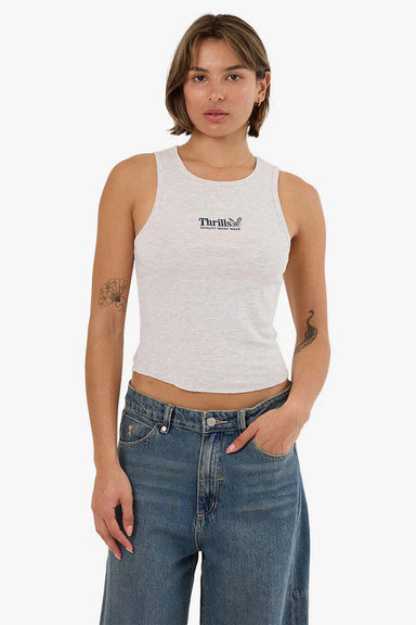 Thrills - Workwear Embro Curve Tank - White Marle - Front