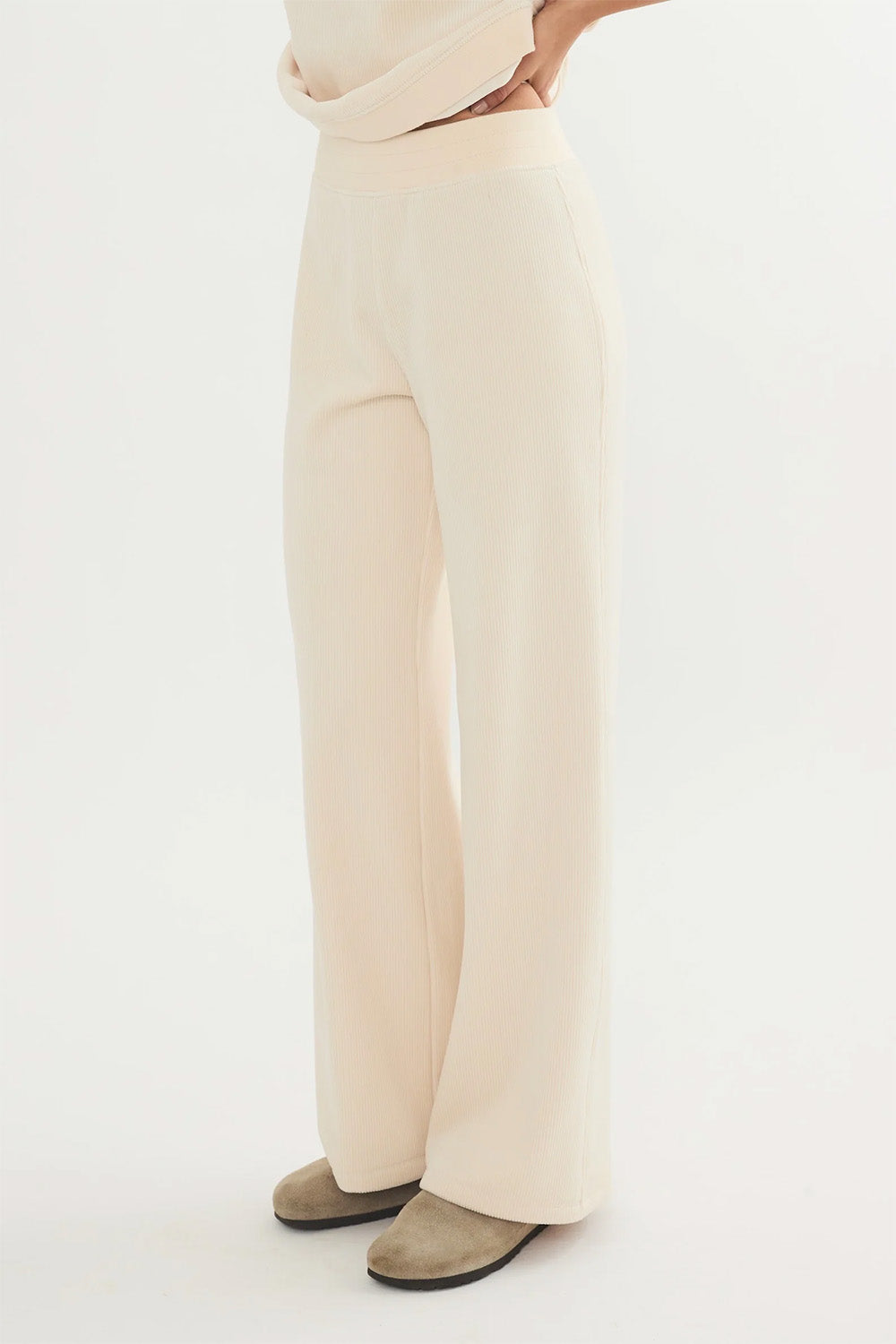 Marine Layer - Velour Corduroy Wide Leg Pant - Cream - Front