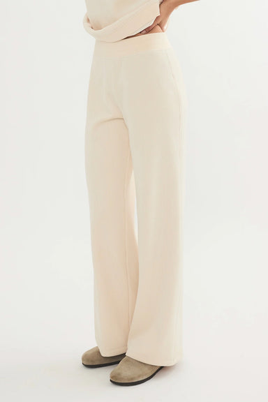 Marine Layer - Velour Corduroy Wide Leg Pant - Cream - Front