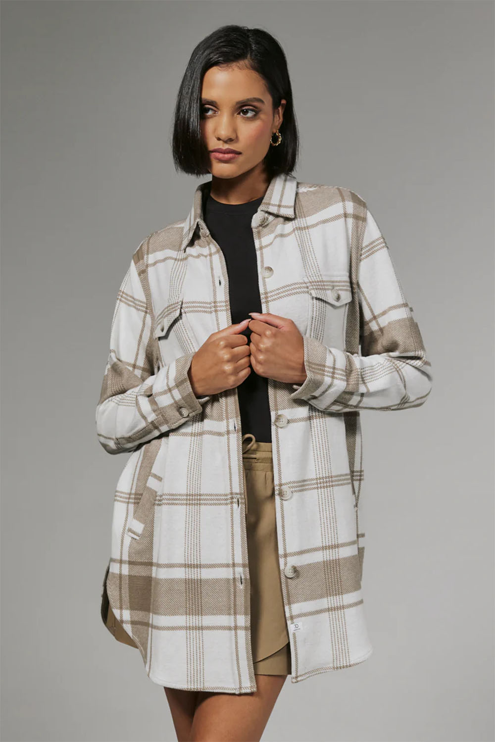 7 Diamonds - Generation Plaid Shacket - Sand - Front