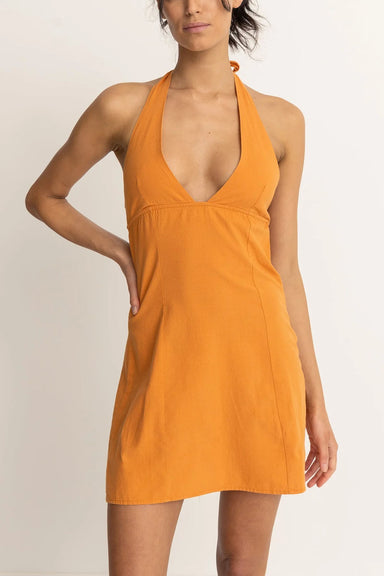 Rhythm - Tangie Halter Dress - Orange - Front