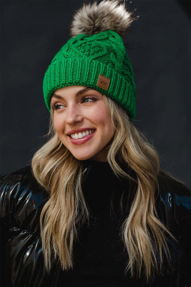 Panache Apparel Co - Cable Knit Pom Hat - Bright Green - Side