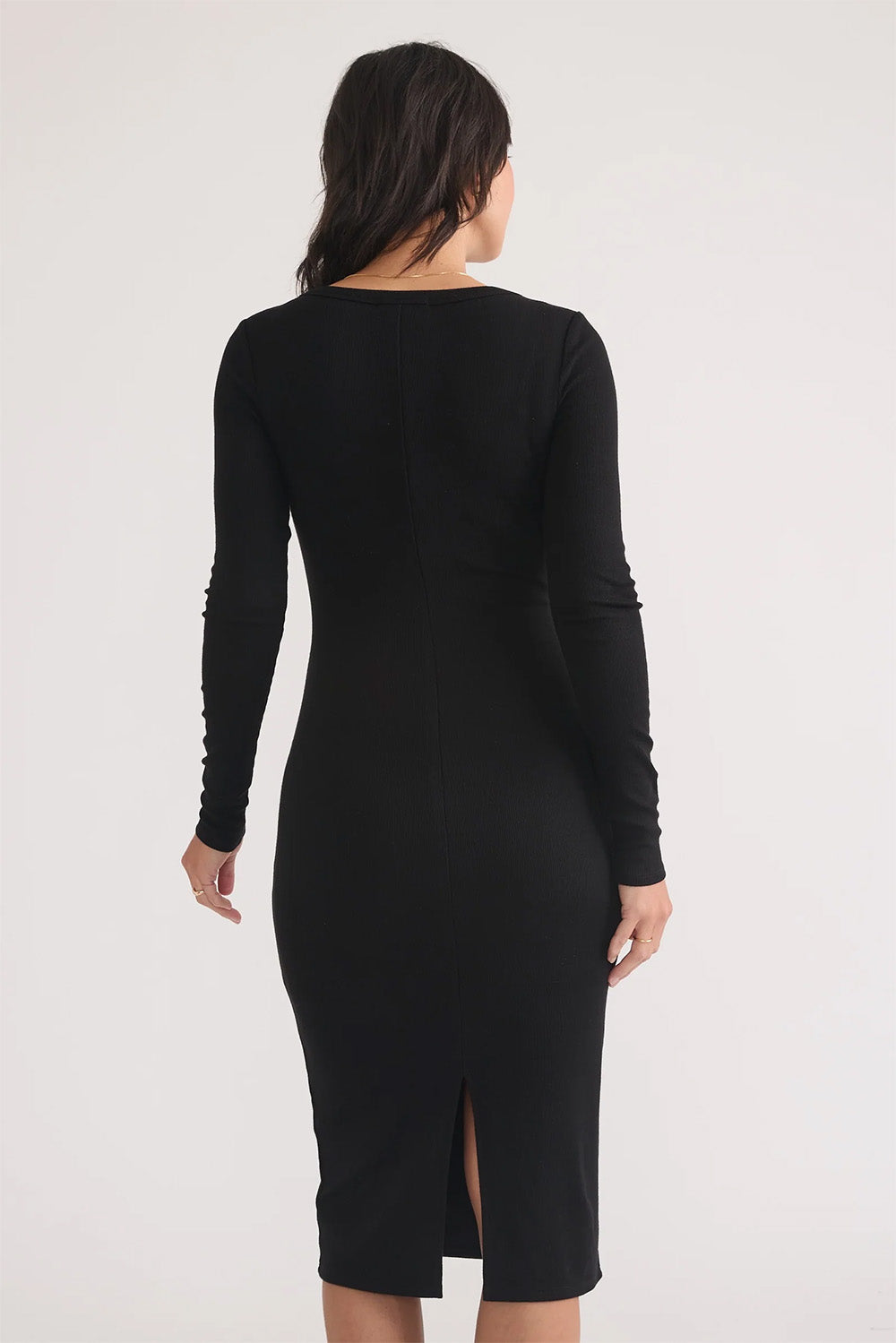 Marine Layer - Lexi Rib LS Midi Dress - Black - Back