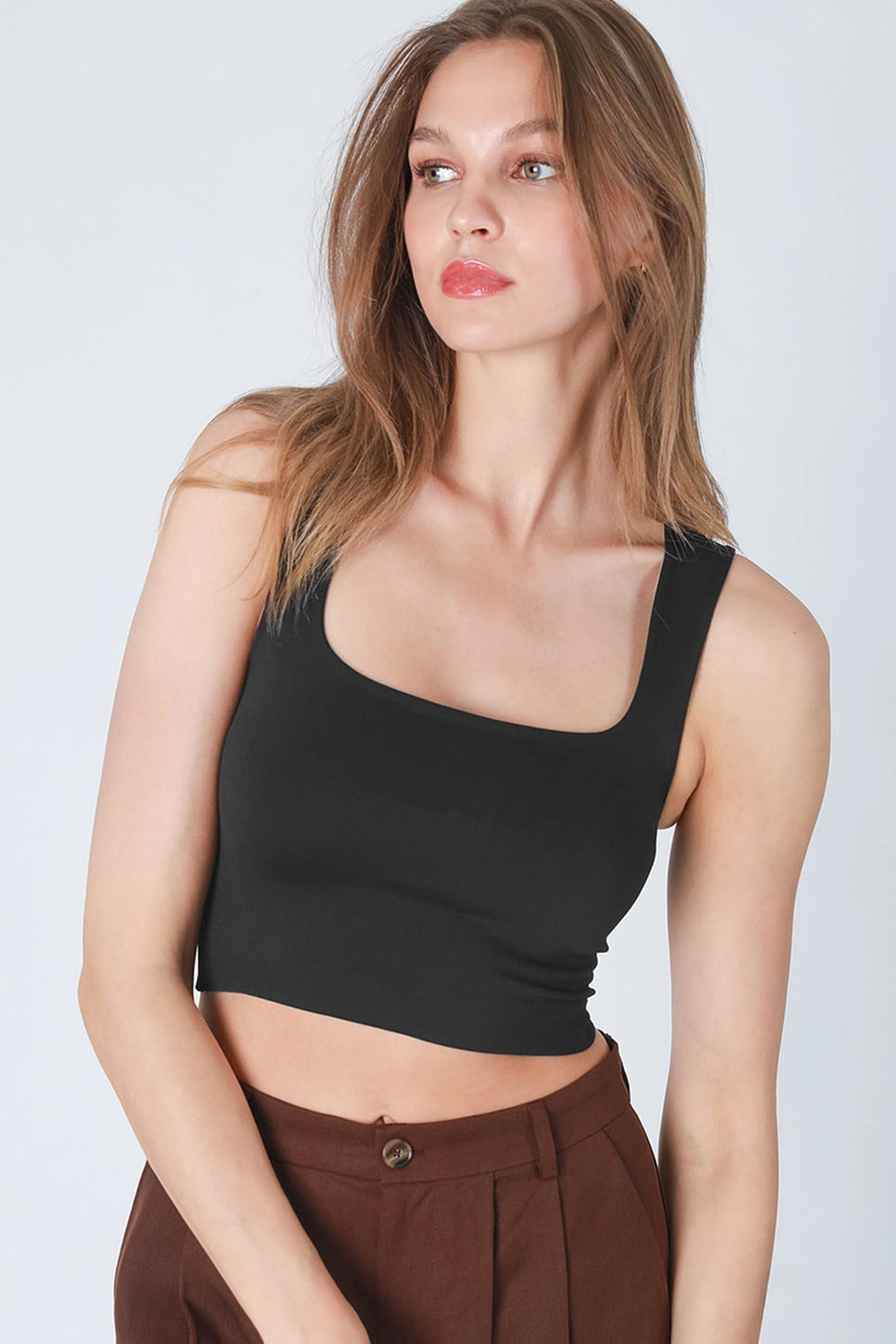 Niki Biki - Clean Line Square Neck Top - Black